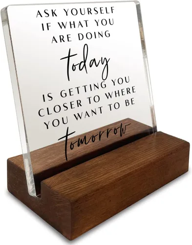 Placa de escritorio con citas inspiradoras, arte de decoración minimalista motivacional de acrílico con soporte de madera, placa para regalo de