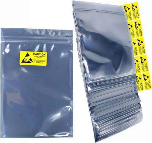 Miniatura 10 de 100 bolsas de blindaje ESD resellables de 3.15 x 5.12 pulgadas, bolsas antiestáticas con sello de cierre de cremallera, bolsas antiestáticas