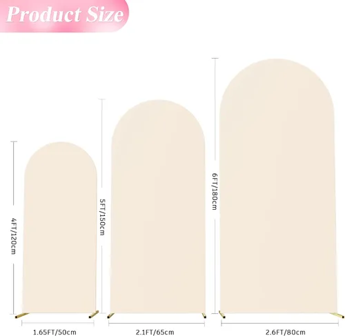 Miniatura 2 de Wokceer Juego de 3 fundas de arco de boda de elastano ajustadas para arco de boda para parte superior redonda, soporte de arco de Chiara para Beige