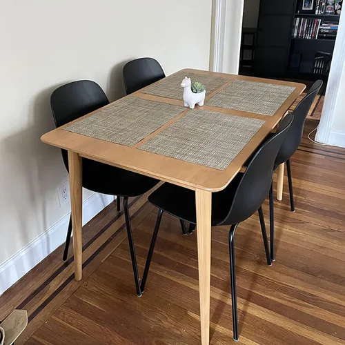 Miniatura 8 de Juego de 4 sillas de cocina de mediados de siglo, sillas de comedor de plástico negro, sillas para exteriores con patas de metal para sala de estar