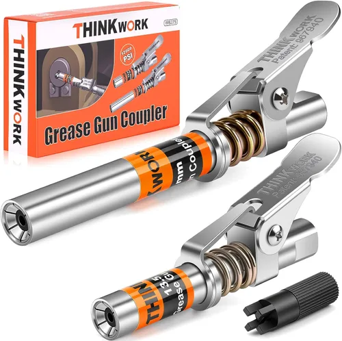 THINKWORK Acoplador de pistola engrasadora de 2 piezas, puntas de pistola engrasadora de 0.53", acoplador de grasa con bloqueo fuerte y alcance