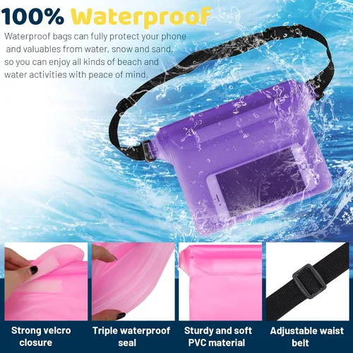 Miniatura 3 de Riñonera impermeable de 2 piezas, con correa ajustable en la cintura, bolsa impermeable táctil para mantener el teléfono seco y objetos de valor
