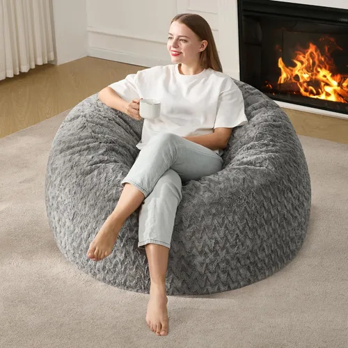 Miniatura 19 de Hobestluk Puf grande de 4 pies para adultos, con funda de piel de felpa chevrón, puf grande para sala de estar, dormitorio, residencia estudiantil