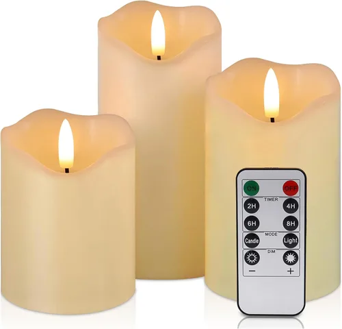 VIEWELLD Velas sin llama parpadeantes con control remoto y temporizador, velas LED realistas, velas operadas por batería para decoración de Navidad,
