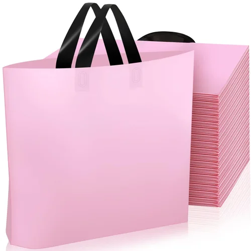 Miniatura 8 de Geyee Paquete de 100 bolsas de compras de plástico rosa de 8 x 7 pulgadas para pequeñas empresas, mercancía de boutique, bolsas de compras