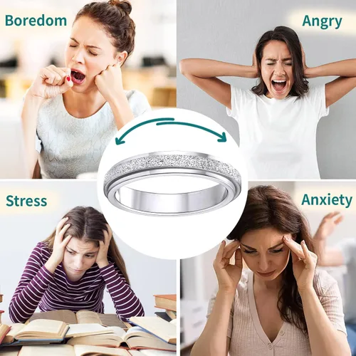 Miniatura 2 de Supcare Anillos antiestrés para mujer de 4/6/0.315 in para la ansiedad, anillo de pulgar con chorro de arena, regalo para mujeres, talla 7-14