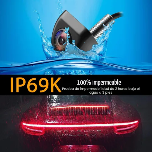 Miniatura 2 de NATIKA Cámara de retroceso/visión frontal, IP69K, impermeable, gran visión nocturna, HD y súper gran angular, de metal, estilo OEM, cámara de Negro