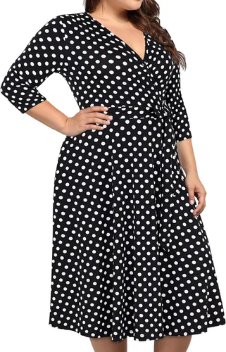 Miniatura 4 de kissmay - Vestidos de cóctel florales con cuello en V para mujer, talla extragrande, con bolsillo