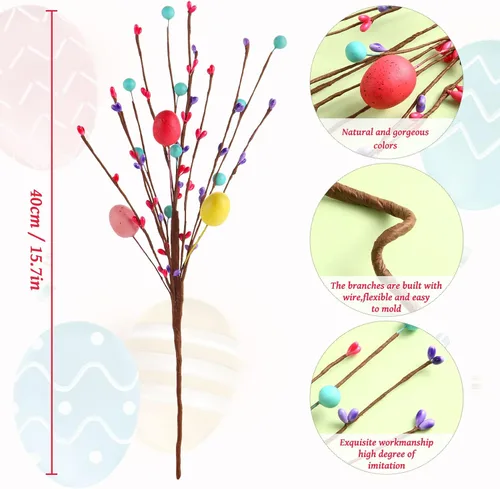 Miniatura 2 de 10 piezas de plantas artificiales de Pascua, tallos de bayas y corazones, flores artificiales de 16 pulgadas, ramo de ramas de tallo de ramita