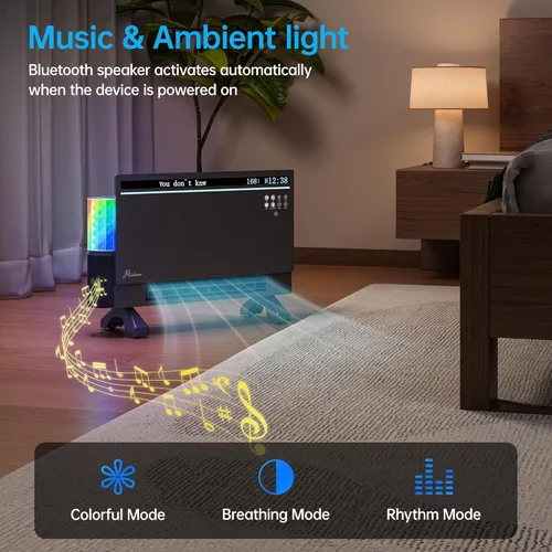 Miniatura 5 de Hawkrown - Calentador de panel eléctrico inteligente de 1800 W con altavoz Bluetooth, pantalla lírica y luces RGB, ventilador calefactor 6 en 1, Gris
