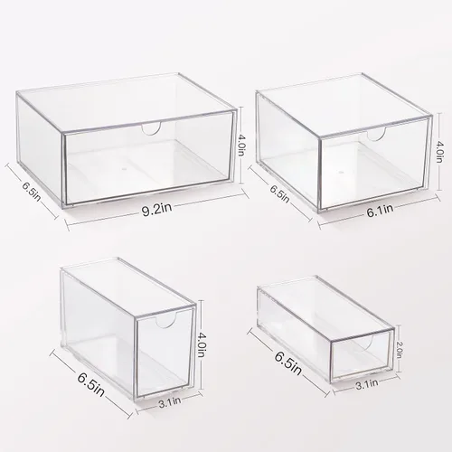 Miniatura 3 de Organizador de cajones de maquillaje, organizador de cajones de escritorio con 4 cajones, 3 tamaños diferentes, adecuado para escritorio de oficina
