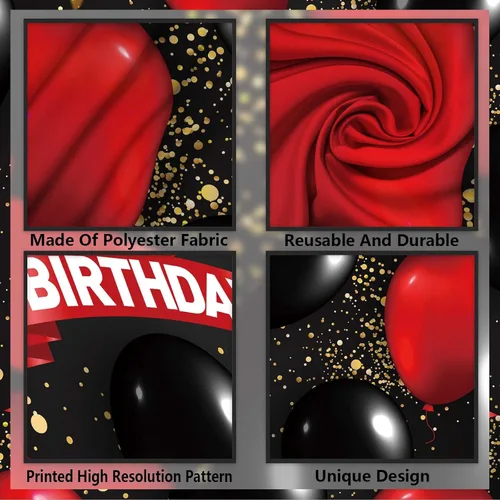 Miniatura 3 de Cartel de feliz cumpleaños 15 color rojo y negro, decoración temática de globos para niñas y mujeres, princesas de 15 años, fiesta de cumpleaños