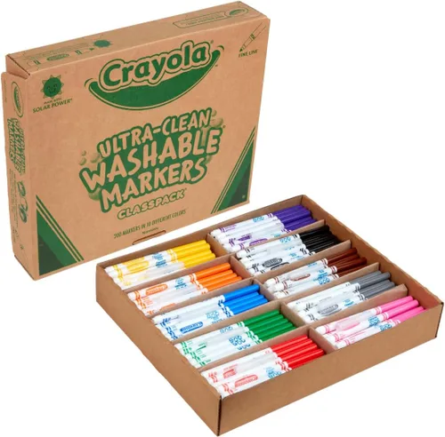 Crayola Marcadores lavables ultra limpios Classpack (200 unidades), marcadores a granel para aulas, suministros escolares para niños, 10 colores