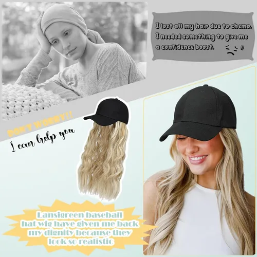 Miniatura 2 de Peluca de gorra de béisbol para mujer, gorra de béisbol con extensiones de cabello, gorra ajustable adjunta de 15 pulgadas, peluca sintética corta