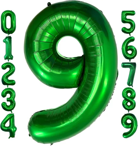 Miniatura 15 de Globo de 40 pulgadas color verde oscuro número 4 gigante, de papel de aluminio de Mylar gigante, globos de helio verde oscuro para fiestas