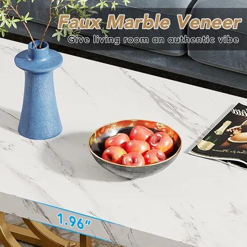 Miniatura 6 de LITTLE TREE Mesa de centro moderna de 47 pulgadas, mesa de cóctel de mármol sintético, mesa de té, muebles decorativos para sala de estar