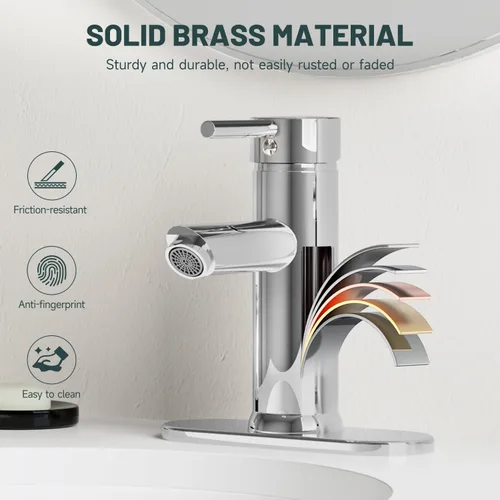 Miniatura 4 de Grifo mando de una sola pieza para fregadero de baño con desagüe desplegable sin desbordamiento Cromo
