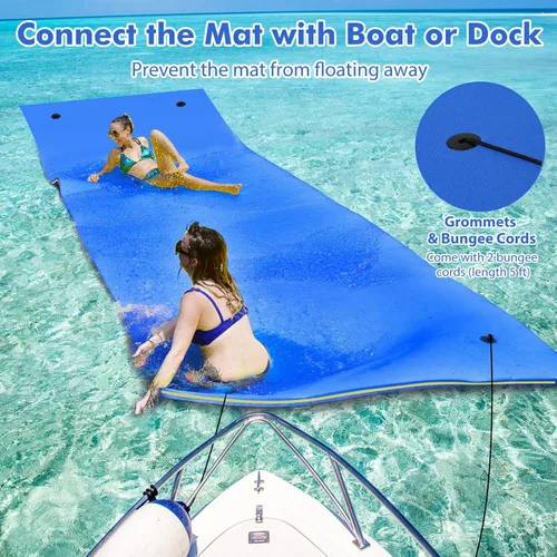 Miniatura 4 de GYMAX Almohadilla flotante de agua, esterilla de espuma de agua de 9 pies / 18 pies x 6 pies con almohada rodante, isla flotante de 3 capas para Azul