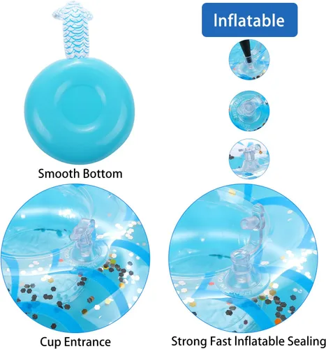 Miniatura 4 de LIYDE - Paquete de 6 soportes inflables para bebidas de sirena, flotadores flotantes para bebidas de piscina, soporte para bebidas para piscina
