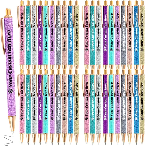 Miniatura 46 de 10 bolígrafos personalizados con purpurina, bolígrafos impresos personalizados a granel, bolígrafos retráctiles de tinta negra para graduación