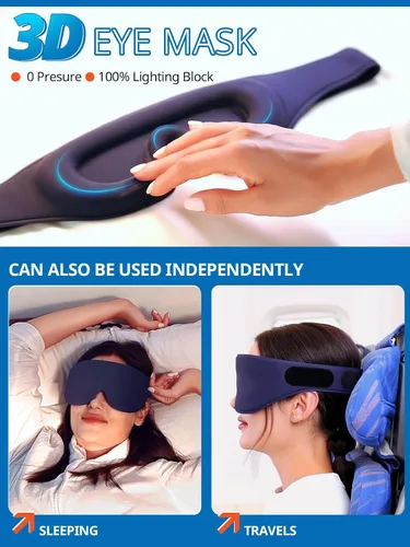 Miniatura 3 de SARISUN Correa para la cabeza de avión con máscara de ojos 3D, alternativa a la almohada de viaje para vuelos largos, soporte de 360° para la cabeza