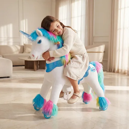 Miniatura 14 de PonyCycle Caballo para montar en pony avanzado modelo Y de peluche marrón juguete de caballo de montar tamaño 3 para edades 3–4, caballo balancín