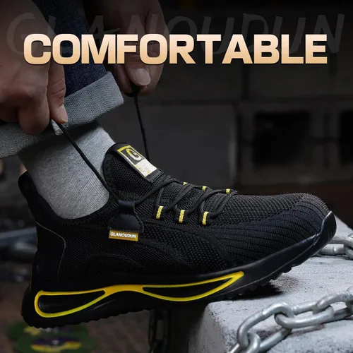 Miniatura 5 de GLANOUDUN Zapatos de punta de acero para hombre, zapatos de trabajo ligeros para hombres, zapatos de seguridad indestructibles para hombres, zapatos