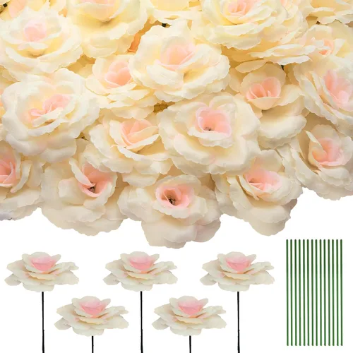 Miniatura 21 de 50 unidades de cabeza de rosa, flores artificiales a granel para manualidades, cabeza de flor de seda de rosa falsa de 3 pulgadas, flores sintéticas