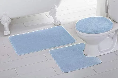 Better Home Style Juego de alfombras de baño de 3 piezas, tapete de contorno y cubierta de tapa, antideslizante, con parte trasera de goma, color