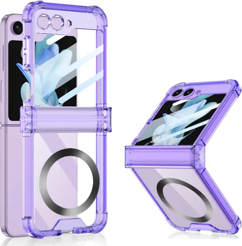 Miniatura 12 de Funda magnética integrada con protector de pantalla para Samsung Galaxy Z Flip 5 4, compatible con MagSafe, protección de bisagra completa, funda