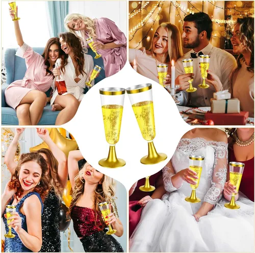 Miniatura 6 de Rtteri 300 copas de champán de plástico desechables de 4.5 onzas, copas de vino de champán de plástico para brindis de boda, compromiso, cumpleaños