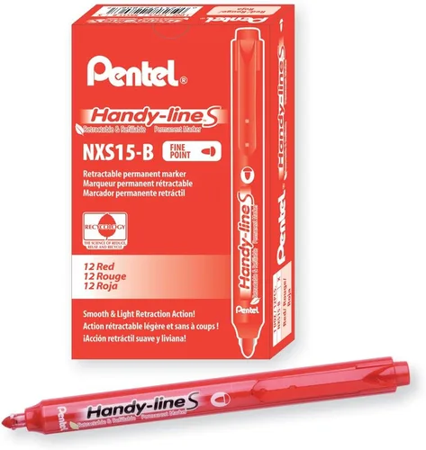 Miniatura 9 de Pentel Handy-line S - Marcador permanente retráctil y recargable, punta de bala, barril negro, tinta negra, caja de 12 unidades (NXS15-A)
