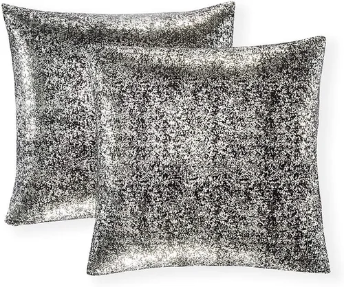 Miniatura 77 de Xinrjojo Juego de 2 almohadas brillantes en negro y dorado, almohadas suaves y brillantes decorativas, juego de fundas de almohada cuadradas negras