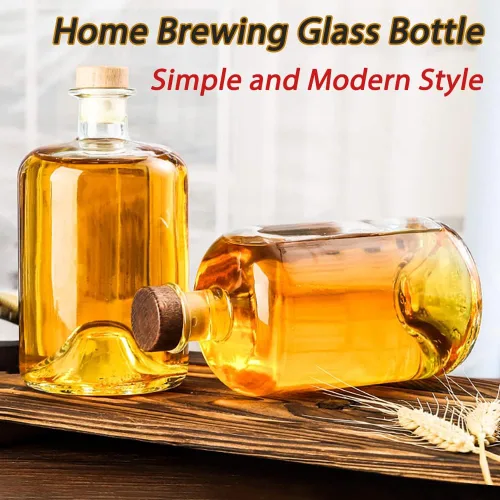 Miniatura 5 de Paquete de 2 botellas de licor de vidrio transparente de base pesada de 25 onzas con tapas de madera en T, botellas de vino transparentes, botellas