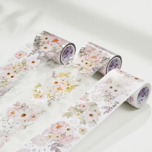 Miniatura 5 de WT Cinta de PET ancha rubor, rollo individual, diseños originales, cinta decorativa floral rosa acuarela, adhesivo transparente para diario, álbumes