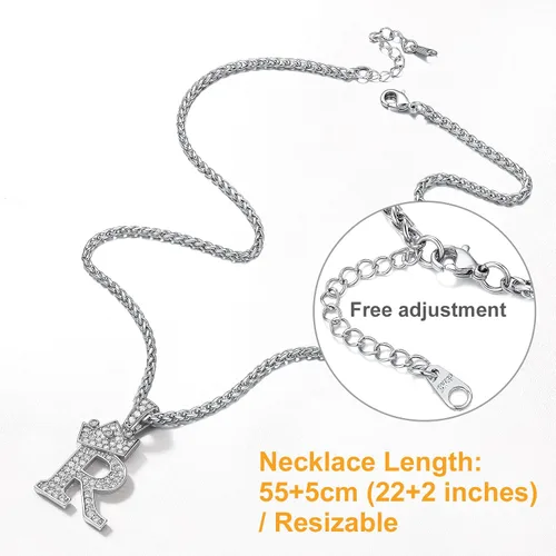 Miniatura 8 de U7 Collar de letras A-Z para hombres y mujeres chapado en oro de 18 quilates con cadena de nombre de 22 a 24 pulgadas color plata y oro negro
