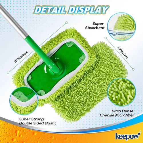 Miniatura 3 de KEEPOW - Paquete de 2 almohadillas de microfibra de felpilla reutilizables compatibles con Swiffer Sweeper, paños de barrido secos lavables