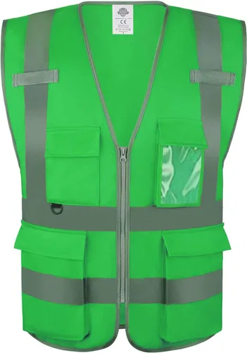 Miniatura 14 de Dazonity Chaleco de seguridad de alta visibilidad con múltiples bolsillos y cremallera, M, tiras reflectantes, apto para hombres y mujeres, trabajo