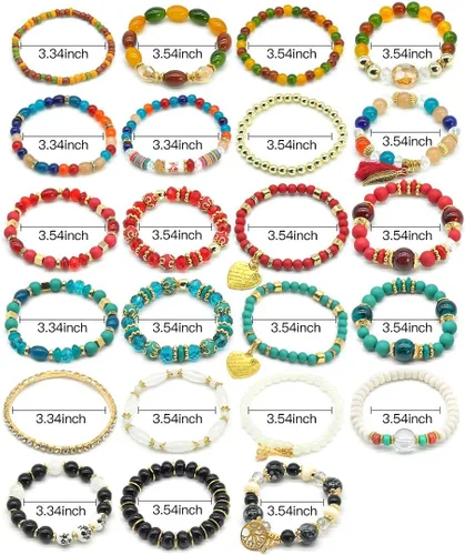 Miniatura 2 de VONRU - Conjuntos de pulseras bohemias para mujer, 6 juegos de pulseras elásticas apilables multicolor, estilo hippie, joyas finas