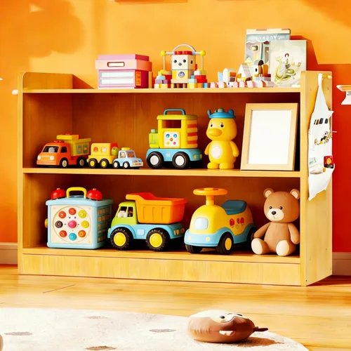 Miniatura 2 de Organizador de almacenamiento de juguetes para niños de 2 niveles, estantería Montessori de madera para niños, armario de almacenamiento de juguetes
