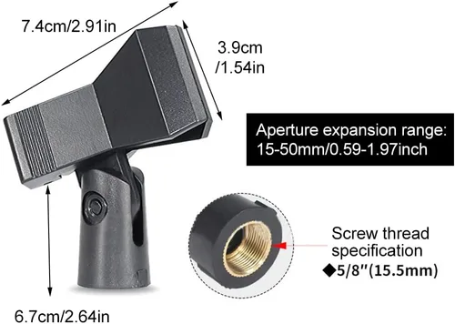 Miniatura 4 de 2 clips de micrófono, soporte de clip de micrófono ajustable para soporte de micrófono, abrazadera de soporte de micrófono para micrófonos de mano