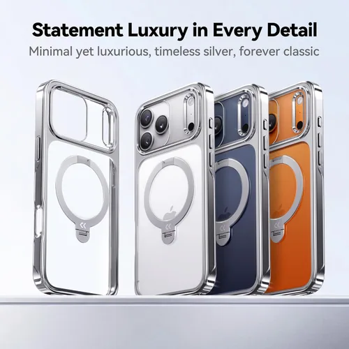 Miniatura 3 de CASEKOO Funda plateada brillante para iPhone 17 Pro con soporte magnético giratorio de 360 grados [compatible con MagSafe]