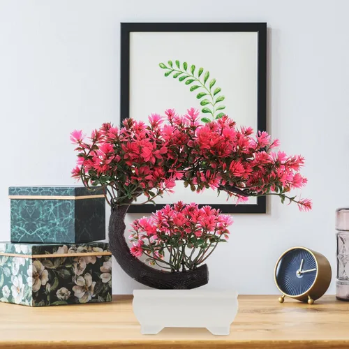 Miniatura 2 de Operitacx Árbol bonsái artificial de simulación de flores para decoración de bonsái, plantas falsas pequeñas de interior, decoración para el hogar