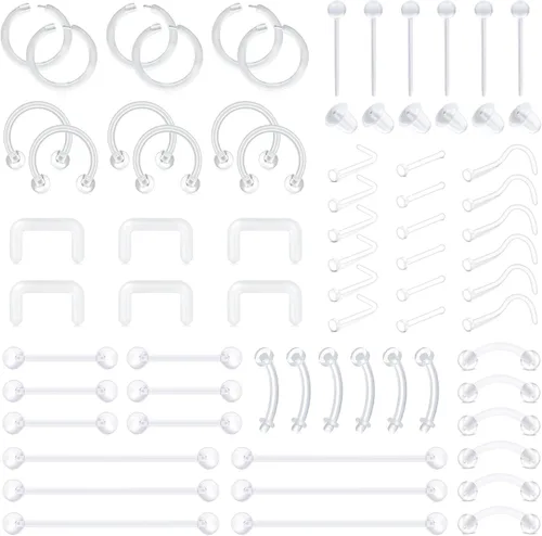 Miniatura 5 de D.Bella Kit de Retenedores de Piercing Transparentes Estilo Mix, Retenedores de Piercing Flexibles para Labios, Nariz, Cejas, Pezones, Lengua