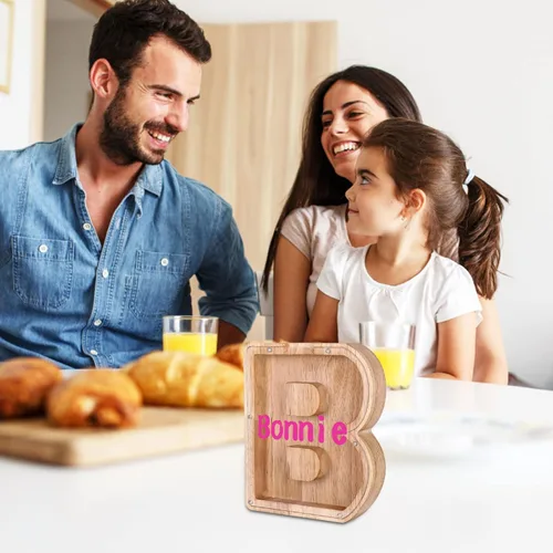 Miniatura 4 de Alcancía personalizada con nombre de madera con nombre de la A a la Z, alfabeto de la A a la Z, para decoración del hogar para niños y adultos