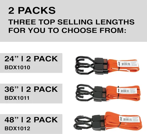 Miniatura 7 de BLACK+DECKER Correas elásticas planas de 48 pulgadas, paquete de 2 Non Scratch Steel-Core Hooks & Textured Grip Pad, Easily Stretch and Secure