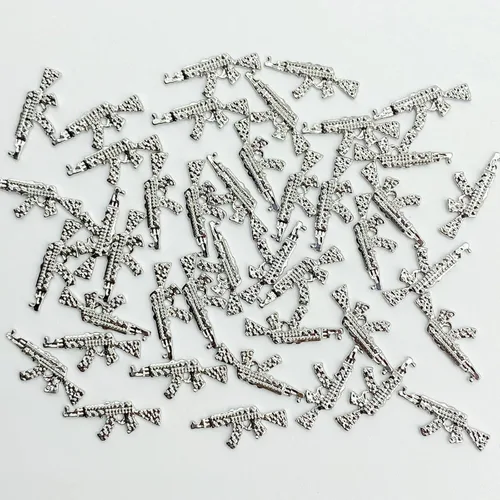 Miniatura 5 de Juego de 40 dijes de aleación 3D para uñas, pistola de metal brillante con diamantes de imitación, dijes de arte de uñas AK para armas, diamantes