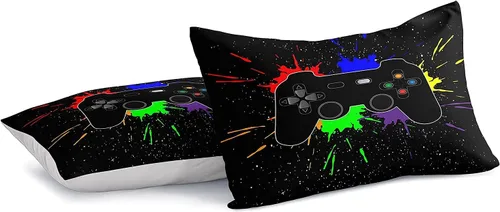 Miniatura 4 de Juego de ropa de cama para videojuegos tamaño individual, juego de edredón gamer para niños, niñas y adolescentes, microfibra suave, coloridos