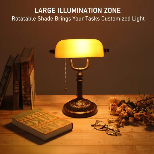 Miniatura 4 de TORCHSTAR Lámpara de escritorio de cristal ámbar, lámparas de escritorio antiguas con base pesada retro, lámpara tradicional de biblioteca