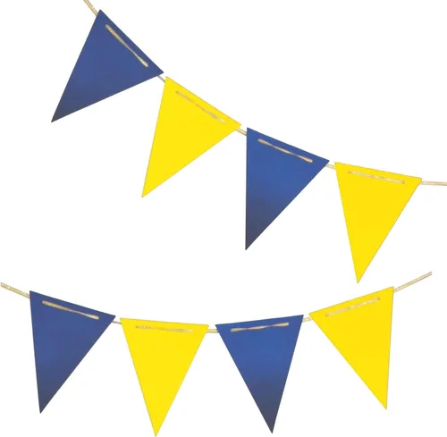 Banderín amarillo y azul, bandera triangular vintage de doble cara azul y amarillo, para decoración de fiestas, paquete de 30 banderas triangulares